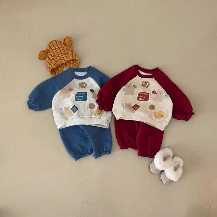 TE509 -Bộ áo+quần chất nỉ ép dày dặn cho bé trai bé gái hình hoạt hình dễ thương size 8-16kg