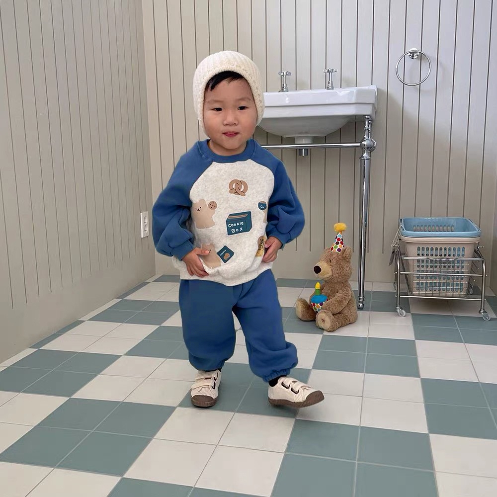 TE509 -Bộ áo+quần chất nỉ ép dày dặn cho bé trai bé gái hình hoạt hình dễ thương size 8-16kg