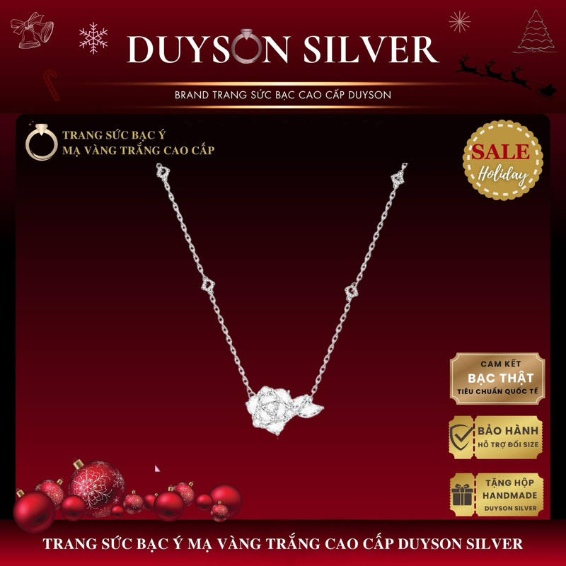 Dây chuyền bạc Ý 925 mạ vàng trắng hình hoa hồng đính đá Cz 5A sáng lấp lánh Duyson Silver [DCXK46]