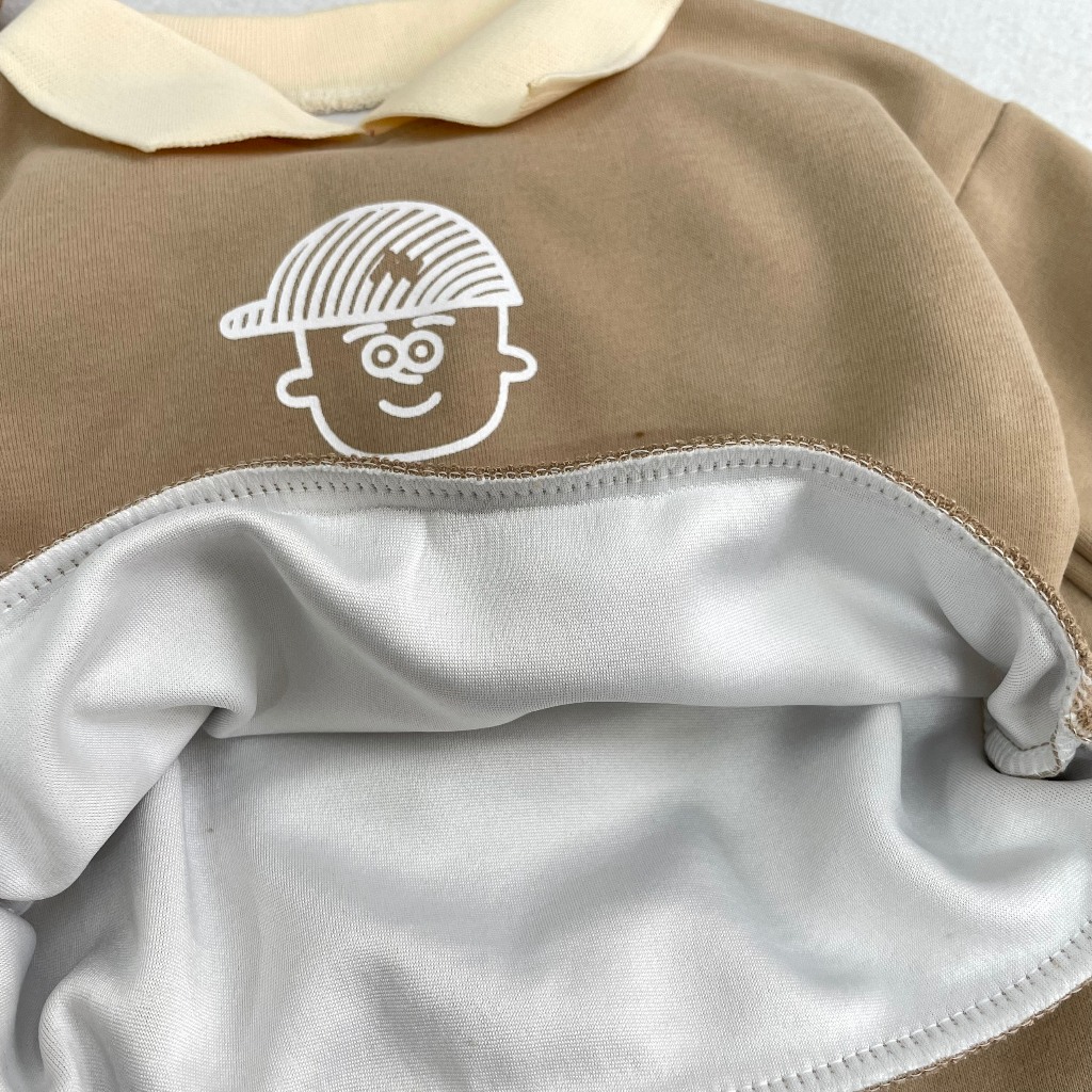 TE510 -Bộ áo polo+quần chất nỉ ép mềm mại cho bé trai bé gái hình cậu bé đội mũ GASBING  size 8-16kg