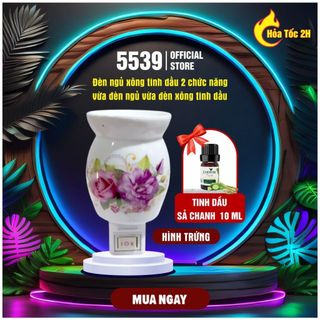 Đèn xông tinh dầu phòng ngủ tặng kèm chai tinh dầu sả chanh 10ml chất liệu gốm sứ cao cấp - Shop 5539