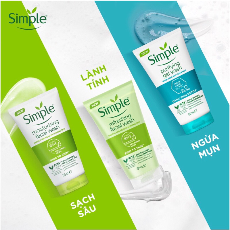 Sữa rửa mặt Simple Kind To Skin Refreshing Moisturising Purifying Facial Wash Gel 150ml