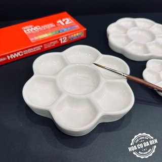[DA ĐEN] Khay Pha Màu Hoa Mai Sứ - Palette Sứ Ceramic