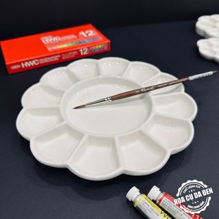 [DA ĐEN] Khay Pha Màu Hoa Mai Sứ - Palette Sứ Ceramic