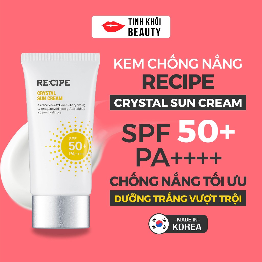 Kem Chống Nắng RECIPE SPF50+ Nhập Khẩu Chính Hãng Hàn Quốc, Dưỡng Trắng Kiềm Dầu, Lâu Trôi, dành cho mọi loại da