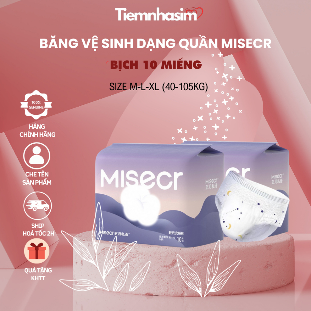 Băng vệ sinh dạng quần Misecr size M/L/XL 10 miếng/bịch dùng cho mẹ đi sinh, bé gái dậy thì, chị em đến tháng