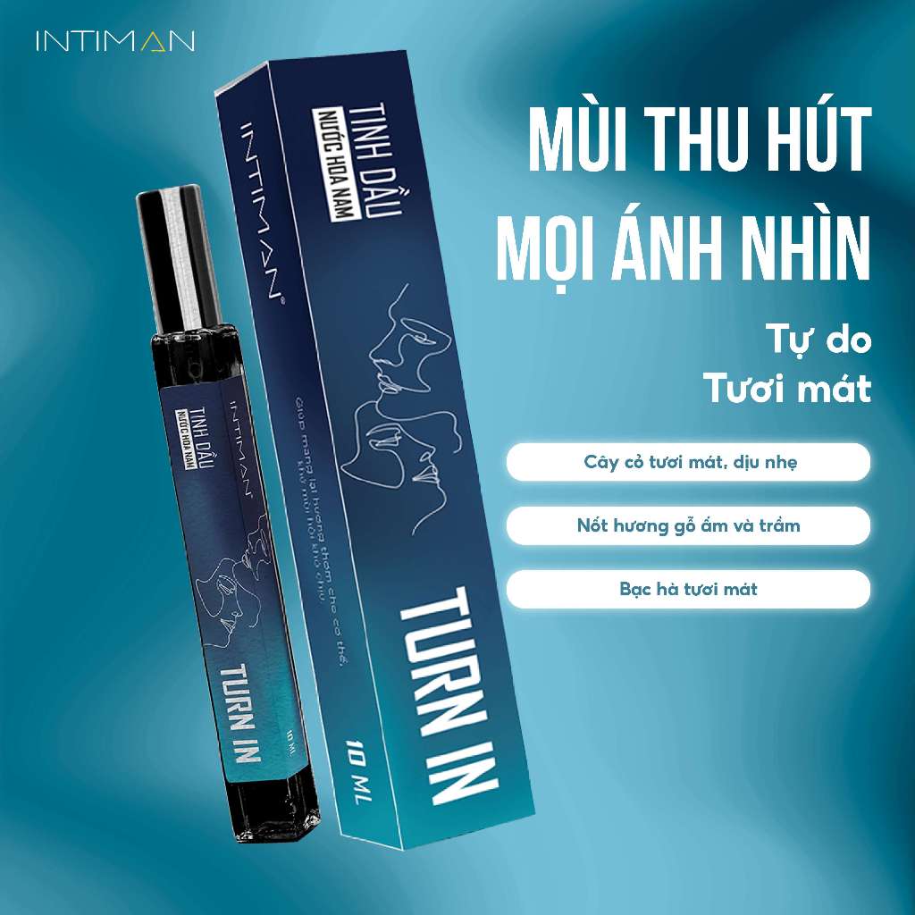 Tinh Dầu Nước Hoa Nam INTIMAN Turn In Hương Cây Cỏ, Bạc Hà, Tươi Mát Dành Cho Người Đàn Ông Thú Vị 10ml