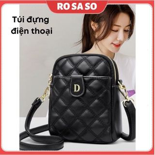 Túi xách nữ để vừa điện thoại chữ D đeo chéo da PU đẹp giá rẻ dể thương phong cách Hàn Quốc ROSASO TX114