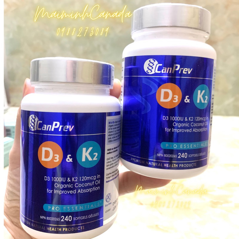 Vitamin D3 & K2 + MCT Canprev Canada 240 viên
