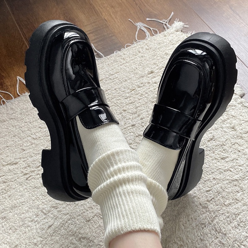 Giày loafer đế răng cưa đế 6cm - Giày oxford cổ thấp da trơn