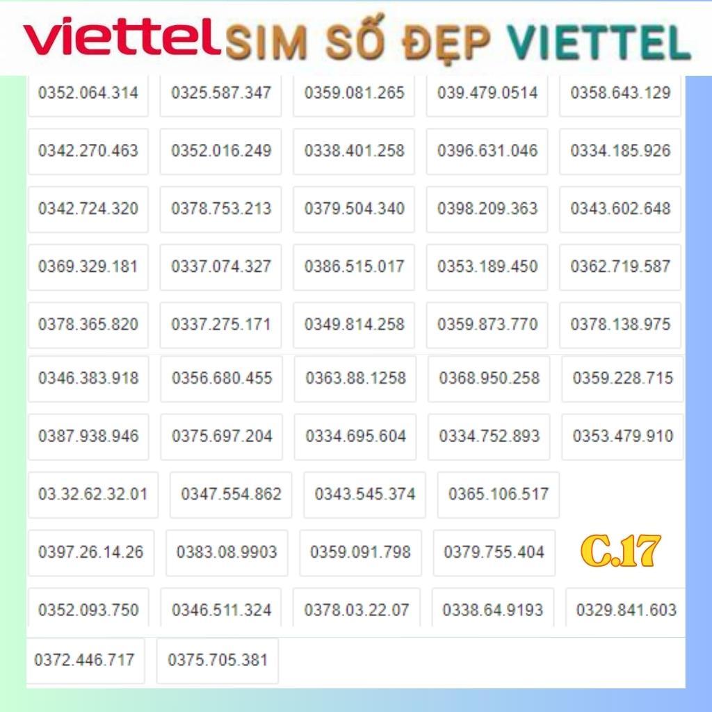 Sim Viettel Gía Rẻ, Chọn Số Thoải Mái,Đầu Số 0333,0368,0379,0388,0399,Tự Đăng ký FREE