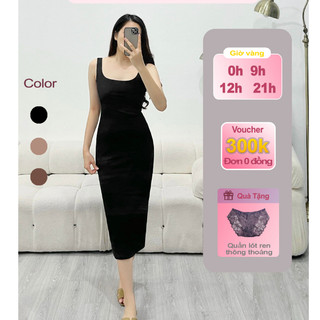 Đầm Body Dáng Dài Chất Len Tăm Dày Dặn Tôn Dáng Phong Cách Hàn Quốc, Váy Ôm Body sexy Hai Dây - xu.haintshop