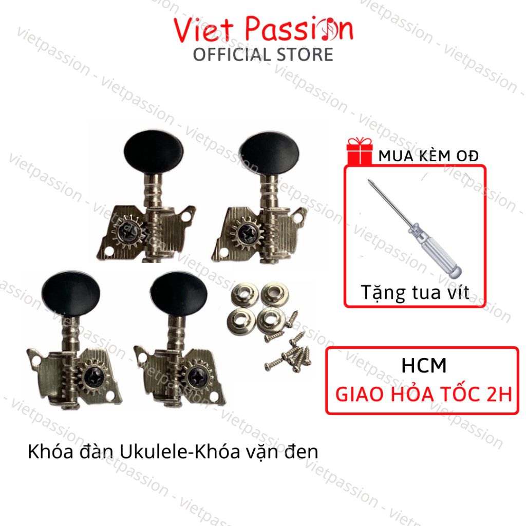 Khóa đàn Ukulele khóa vặn tai nhựa đen kèm ốc vít cao cấp Viet Passion HCM