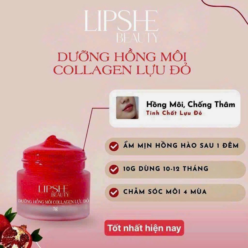 SON Dưỡng Hồng Môi Collagen Lựu Đỏ LIPSHE Beauty Cấy Hồng Tự Nhiên