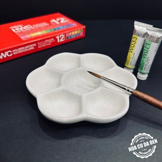 [DA ĐEN] Khay Pha Màu Hoa Mai Sứ - Palette Sứ Ceramic