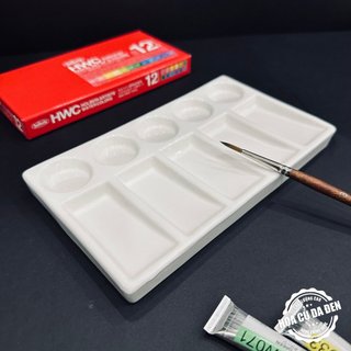 [DA ĐEN] Khay Pha Màu Hoa Mai Sứ - Palette Sứ Ceramic