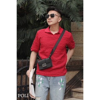 Áo polo form rộng POLI MAN tròng cổ màu đỏ vàng trắng may mắn Tết