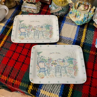 Gốm Nhật 2hand - Đĩa chữ nhật hoạ tiết vintage