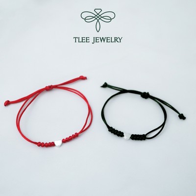 Lắc tay chỉ đỏ, đen mix trái tim bạc trơn cao cấp TLEE JEWELRY LT0198