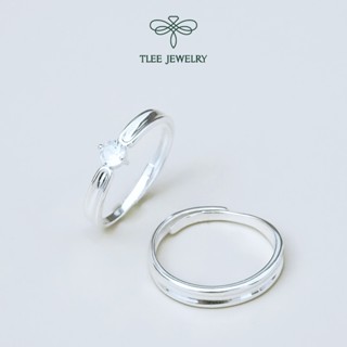 Nhẫn đôi bạc TLEE đeo nam nữ trụ đá viền trơn đơn giản TLEE JEWELRY ND0112