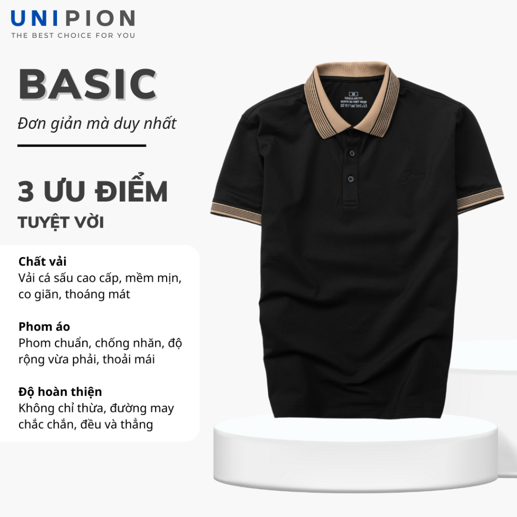 Áo polo nam UNIPION họa tiết cổ cotton CVC thấm hút, co giãn, thoáng mát kiểu dáng trẻ trung, năng động - AT176