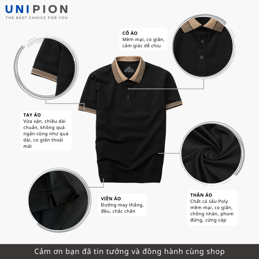 Áo polo nam UNIPION họa tiết cổ cotton CVC thấm hút, co giãn, thoáng mát kiểu dáng trẻ trung, năng động - AT176