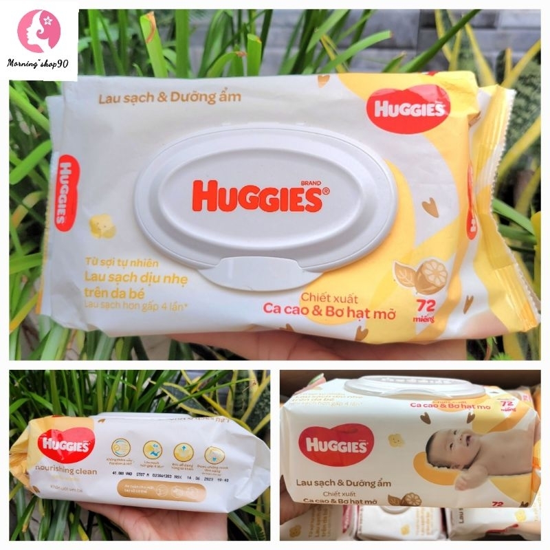 (Hàng Cty )Khăn Ướt Huggies Gói 72 Tờ Chiết Xuất Cacao & Bơ Hạt Mỡ Dịu Nhẹ Cho Da Bé