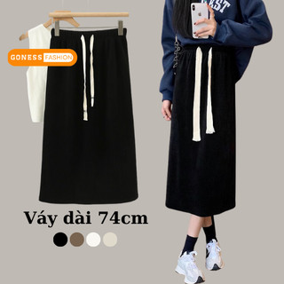 Chân váy nỉ nhung dài Goness cạp chun lưng cao xẻ sau phong cách ulzang kiểu midi dáng chữ a bigsize nhiều màu