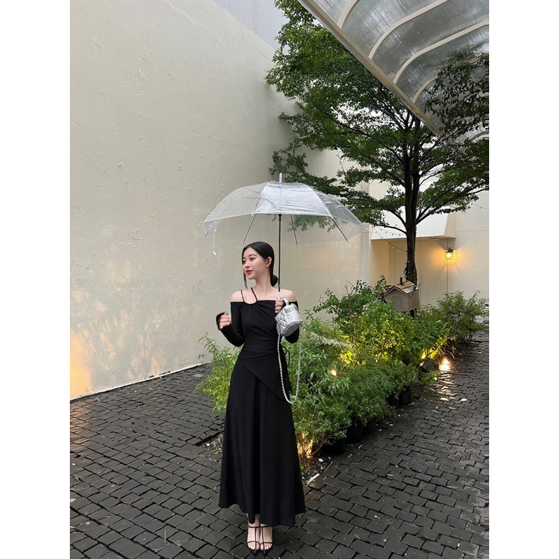 LILLIE | Set váy tay dài rút dây khoét eo