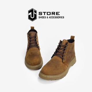 Giày boot nam cổ lửng crazy horse j1, boot nam da ngựa sáp đế cao su khâu hai tầng