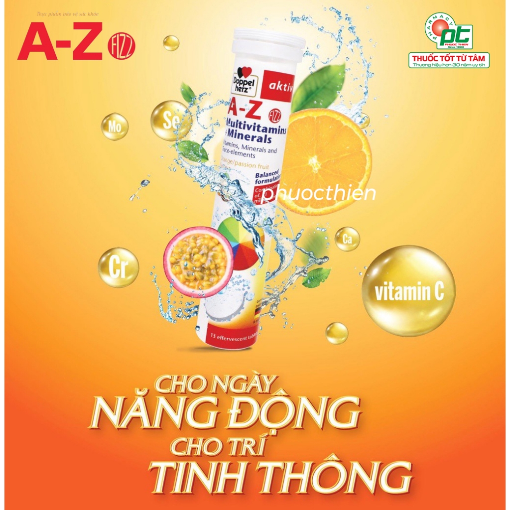 Viên C sủi Đức bổ sung vitamin tổng hợp az Doppelherz A-Z Fizz Multivitamins And Minerals Tuýp 13 Viên