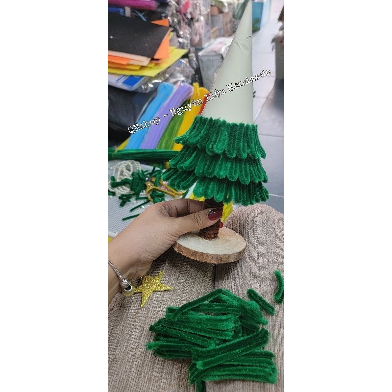 Đế gỗ 6-8 cm làm cây thông kẽm nhung QNshop Handmade
