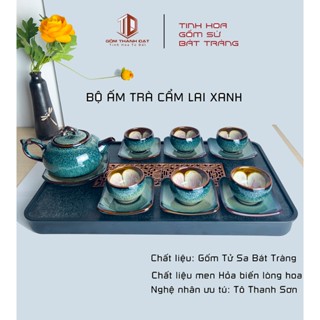  Bộ Ấm Trà Cẩm Lai Xanh Nghệ Nhân TÔ THANH SƠN Bát Tràng Bộ Ấm Chén Uống Trà Cao Cấp Quà Tặng Biếu Hiếu Hỉ 