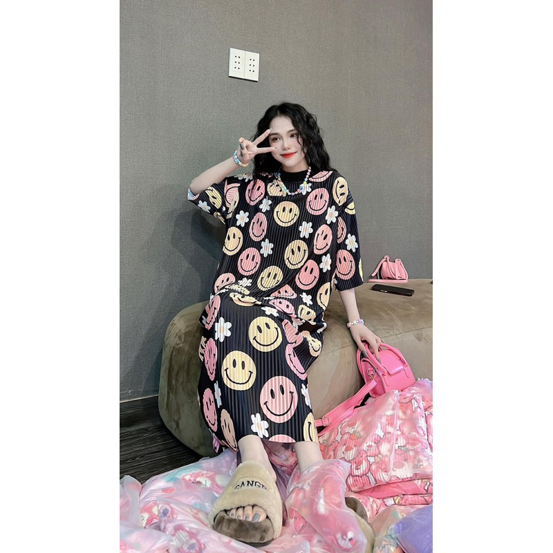 Đầm suông thun thái xếp ly dáng dài freesize váy form rộng trendy