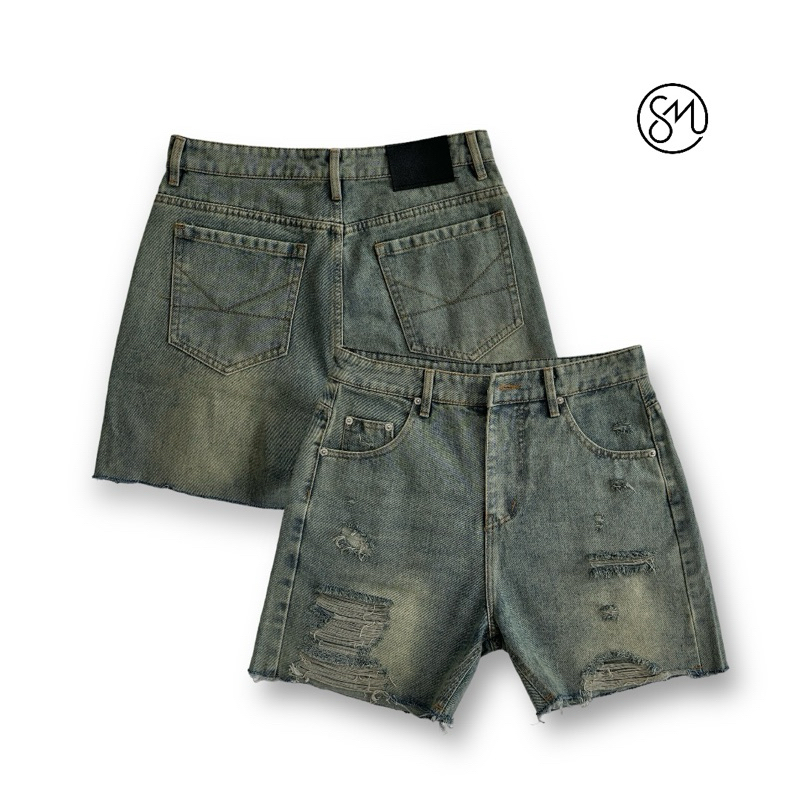 TORN SHORT JEANS - QUẦN ĐÙI JEANS FORM ỐNG RỘNG UNISEX