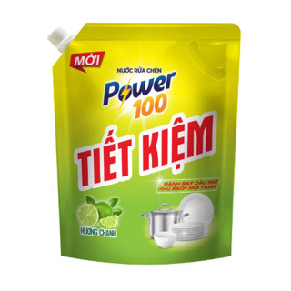 Nước rửa chén POWER100 tiết kiệm hương chanh túi 3,5kg