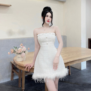 Váy quây dạ phối lông