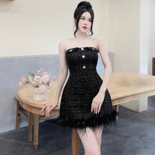 Váy quây dạ phối lông