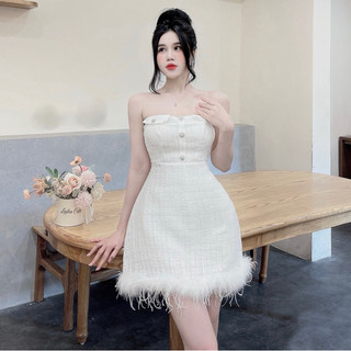 Váy quây dạ phối lông