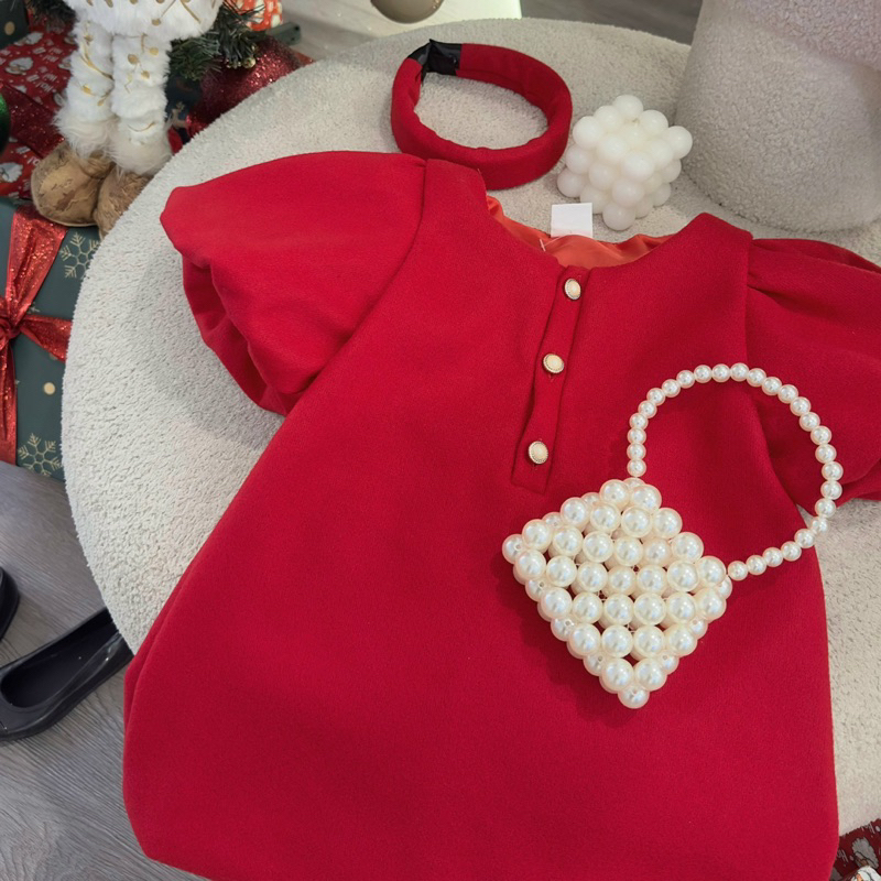 Set váy dạ 3in1 màu đỏ bé gái