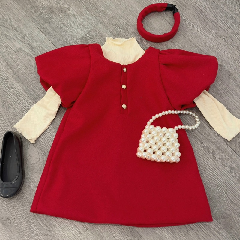 Set váy dạ 3in1 màu đỏ bé gái