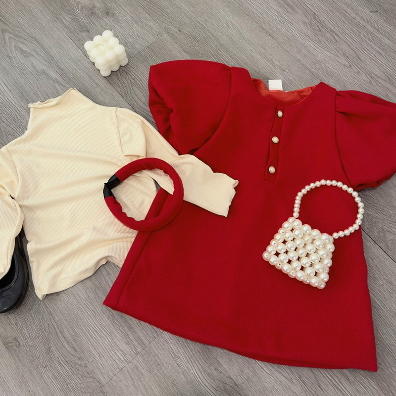 Set váy dạ 3in1 màu đỏ bé gái