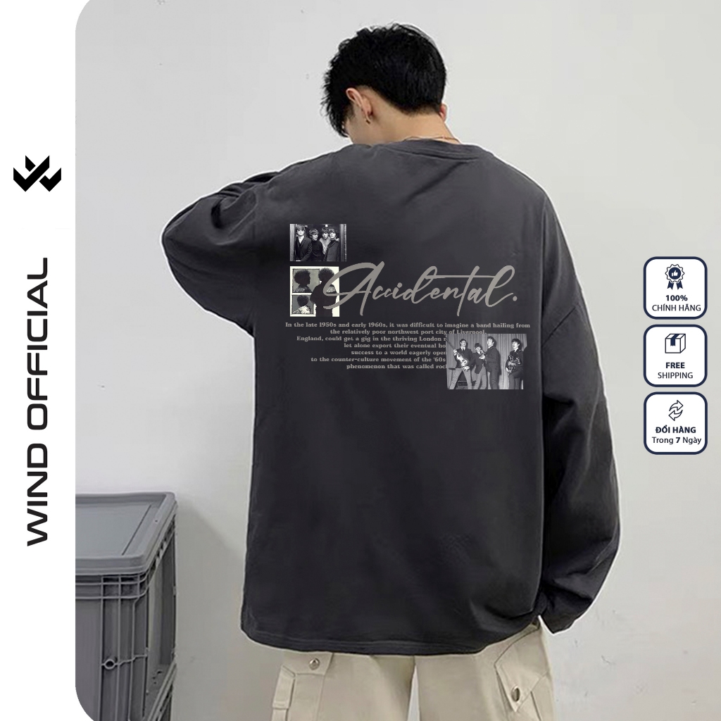 Áo thun tay dài WIND phông unisex form rộng ACCIDENTAL thời trang sweater nam nữ oversize
