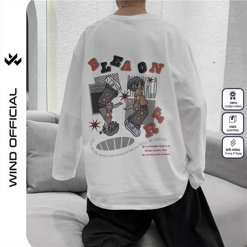 Áo thun tay dài WIND phông unisex form rộng BLEAON thời trang sweater nam nữ oversize