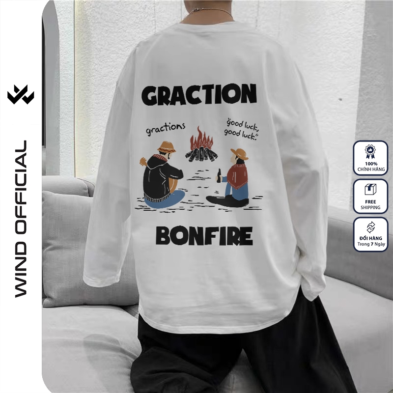 Áo thun tay dài WIND phông unisex form rộng BONFIRE thời trang sweater nam nữ oversize