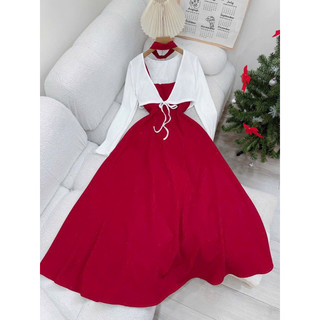 [ Set đầm dây kèm khoác crootop ] Áo peplum form dài mang 2 kiểu