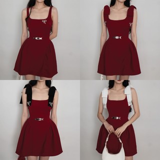 Đầm dự tiệc hở vai đính nơ xoè dáng a thắt eo dự tiệc - confi - chloe dress
