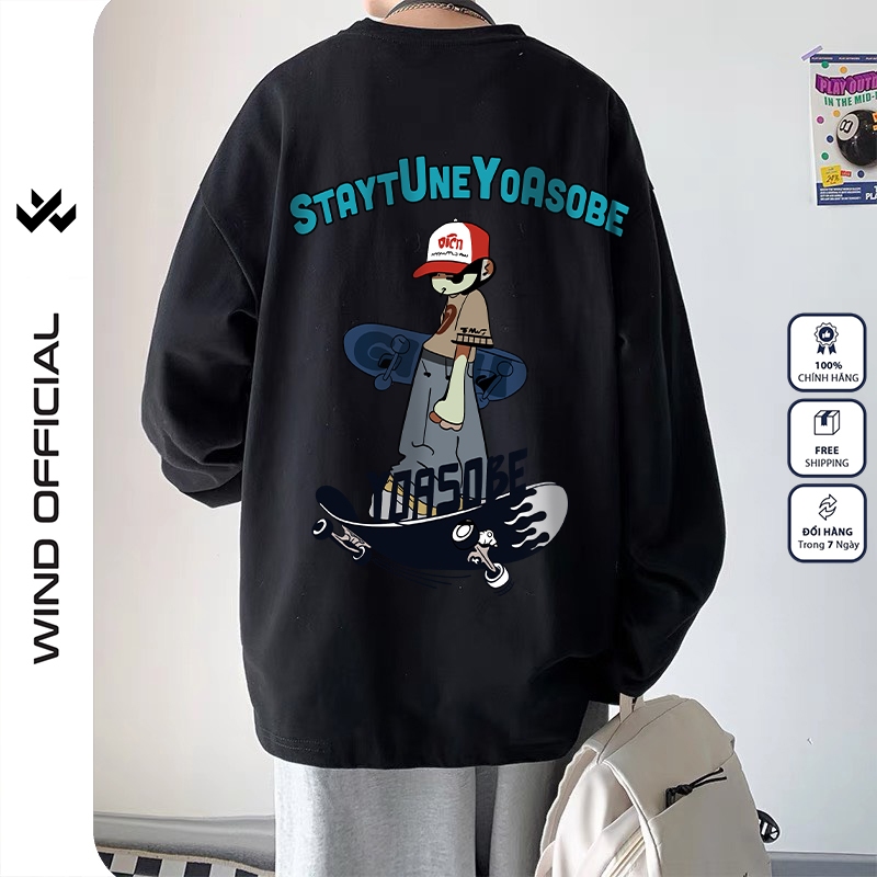 Áo thun tay dài WIND phông unisex form rộng SKATE thời trang sweater nam nữ oversize