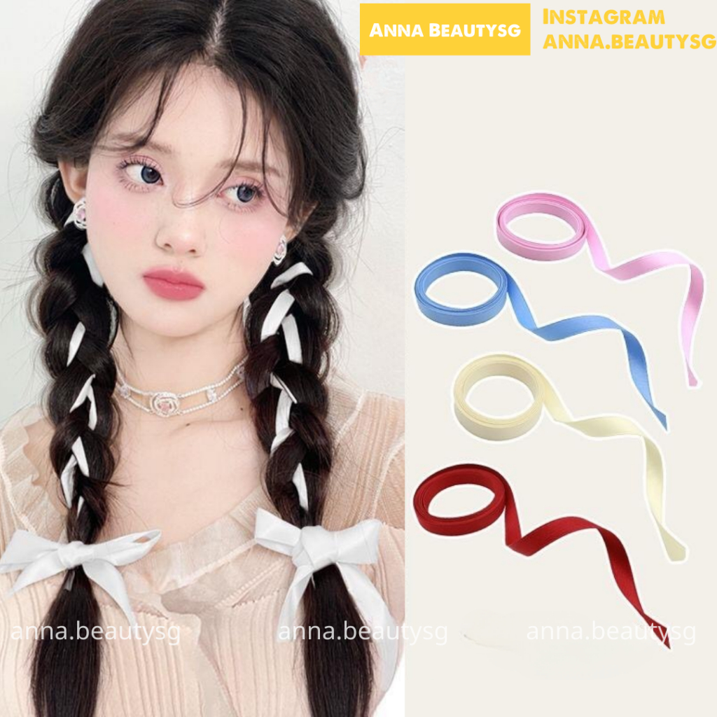 Dây ruy băng cột tóc dài nhiều màu sắc, dây ruy băng dễ thương phong cách y2k