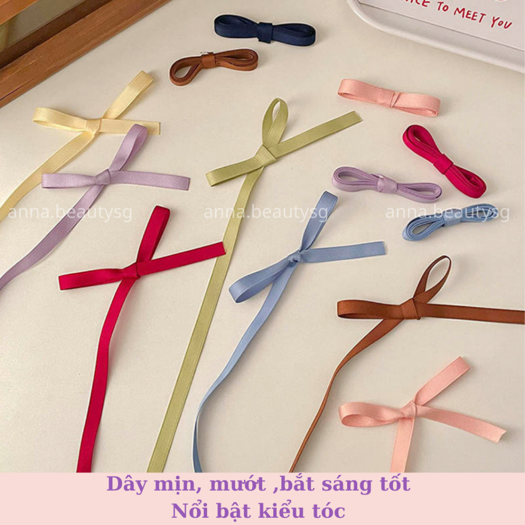 Dây ruy băng cột tóc dài nhiều màu sắc, dây ruy băng dễ thương phong cách y2k